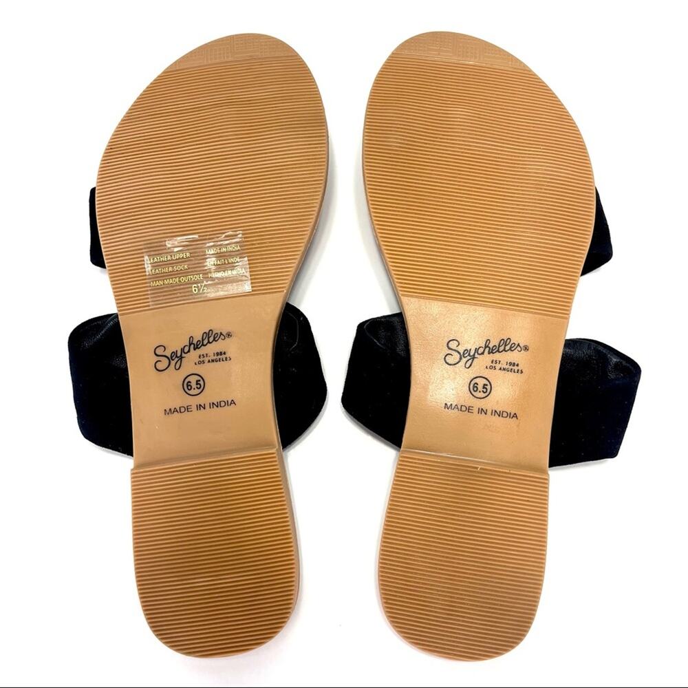 Seychelles Flat Slide Sandal Size 6.5 Black Leather Ring-Toe Padded Footbed New - Picture 8 of 16